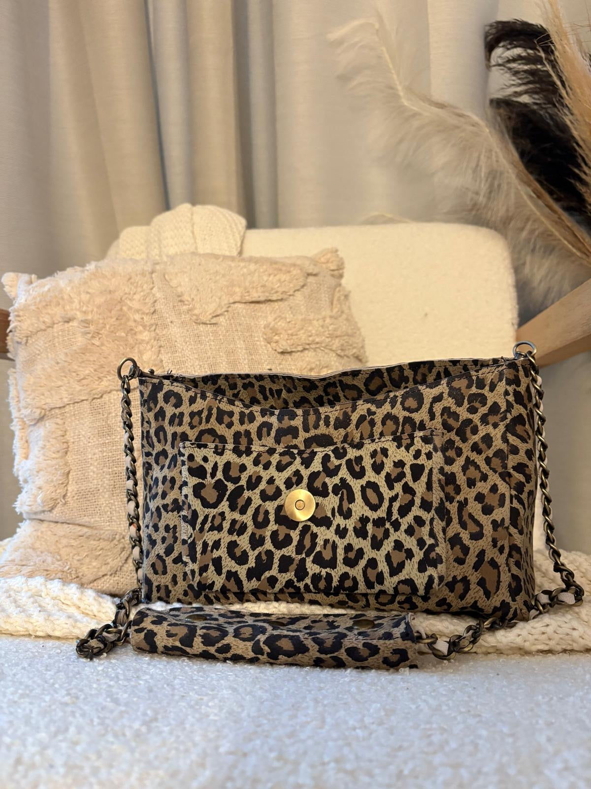 Sac Drey Léopard - Fait main, cuir véritable en PRÉCOMMANDE
