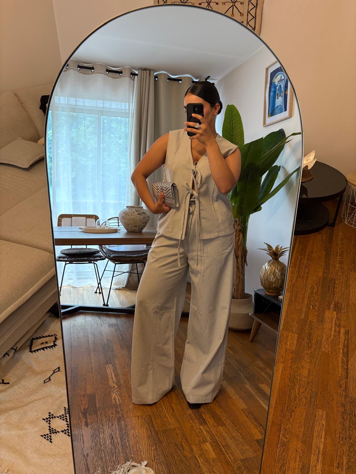 Ensemble a rayure beige et kaki - Ample Casual Chic