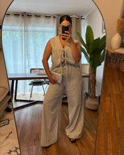 Ensemble a rayure beige et kaki - Ample Casual Chic