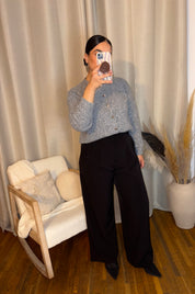 Gilet gris tout doux - Cardigan élégant avec détails argentés