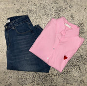 Chemise Rose Tendance - Détail Coeur Rouge