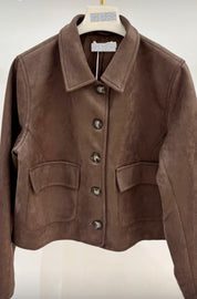 Veste courte marron effet daim - élégance et tendance automnale