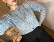 Gilet gris tout doux - Cardigan élégant avec détails argentés