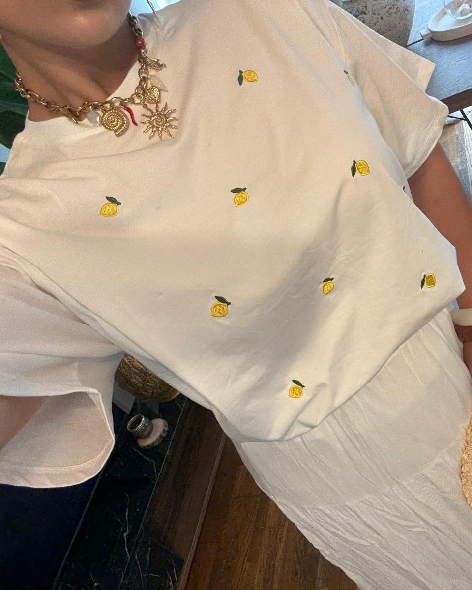 Tee shirt blanc motifs citrons - Frais & Vitaminée
