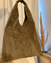 Grand sac cabas - fait main cuir véritable / daim en PRÉCOMMANDE