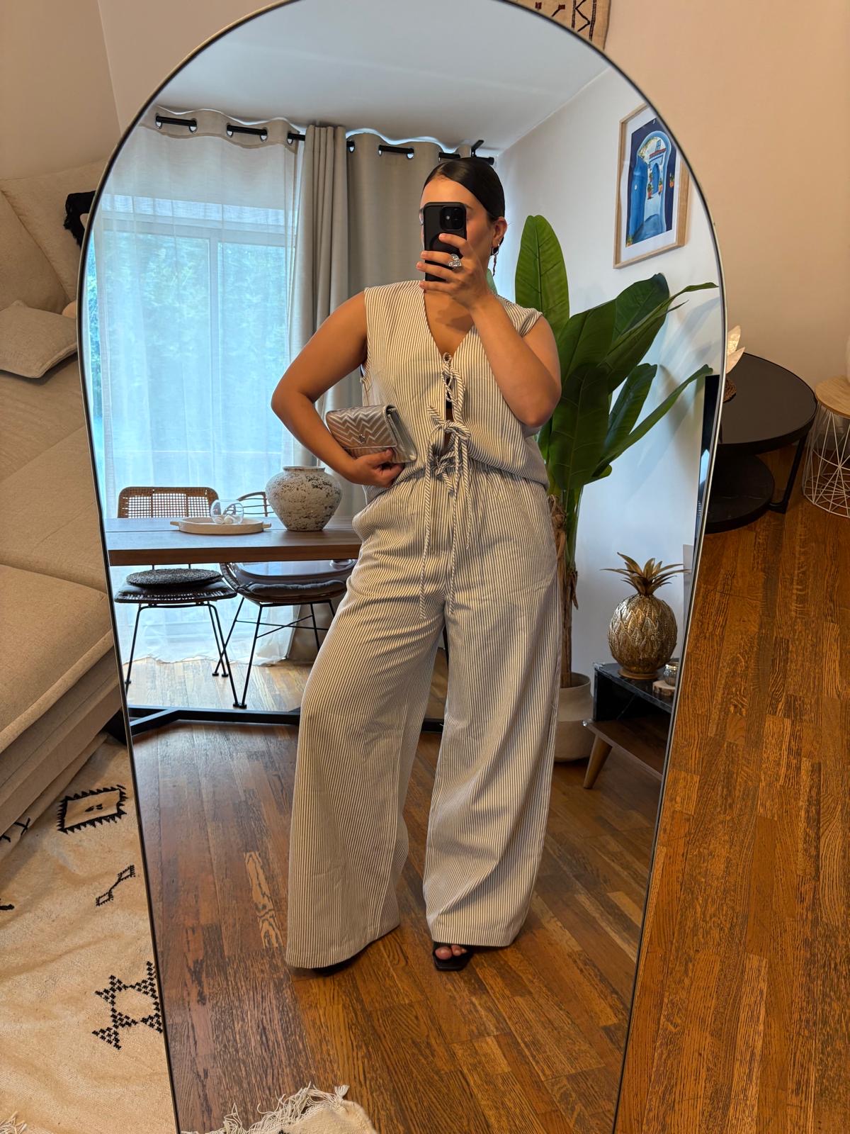 Ensemble a rayure beige et kaki - Ample Casual Chic