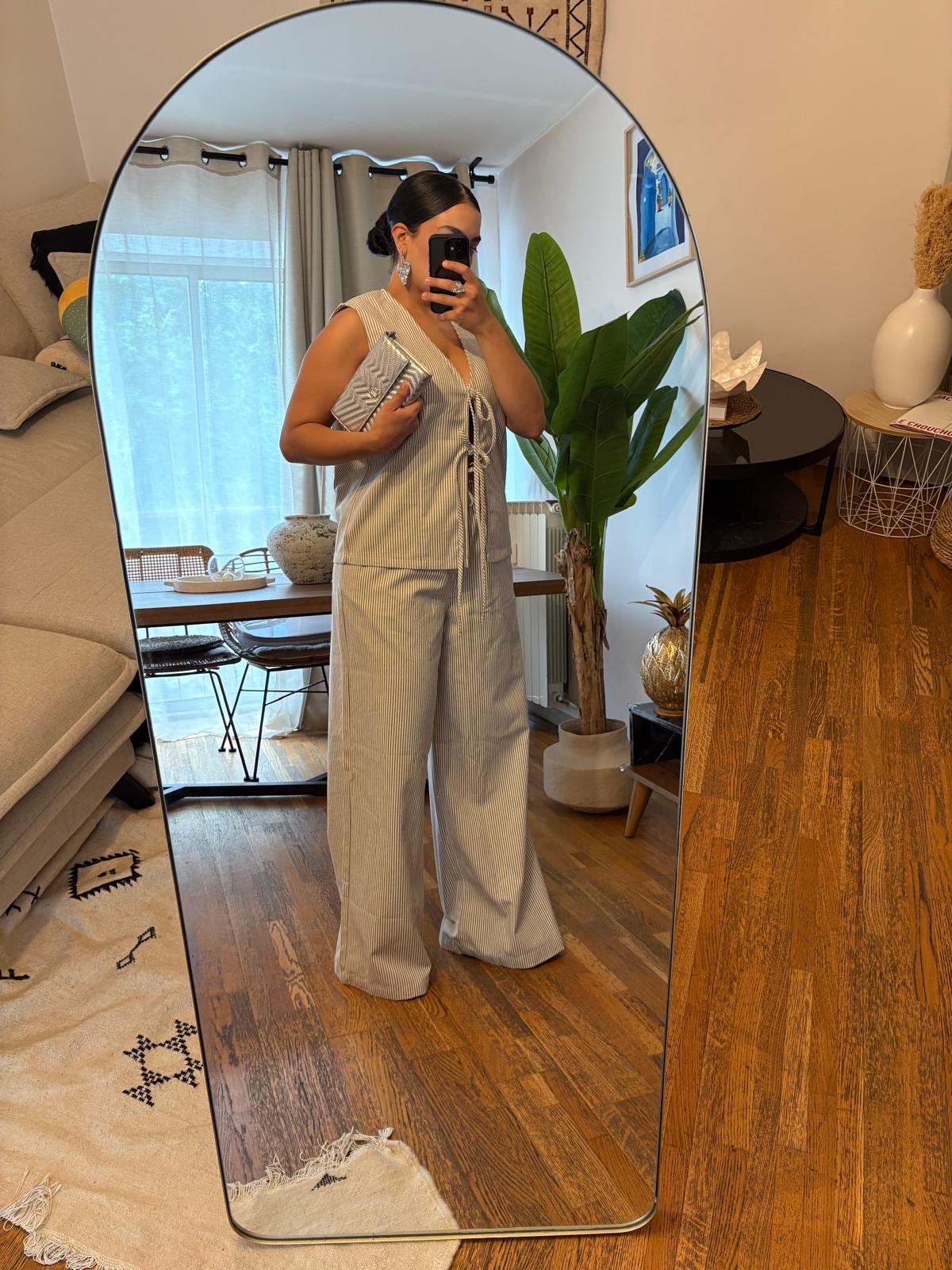 Ensemble a rayure beige et kaki - Ample Casual Chic