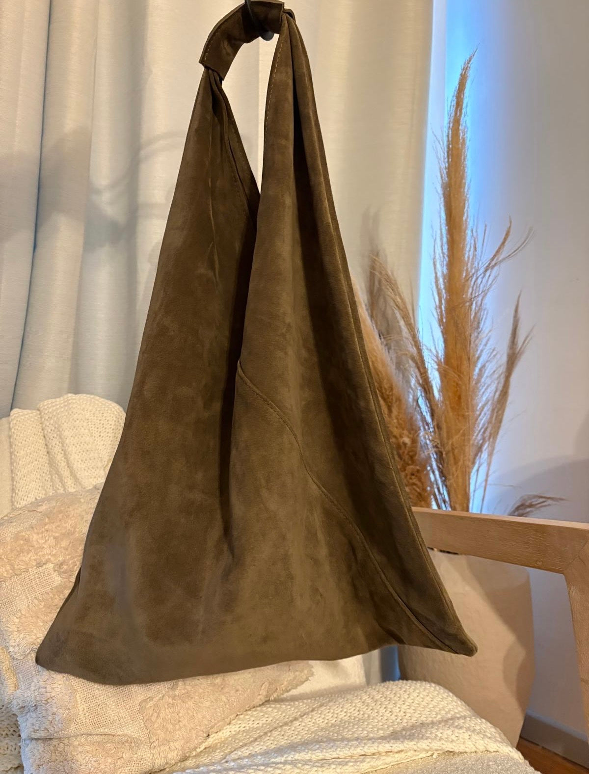 Grand sac cabas - fait main cuir véritable / daim en PRÉCOMMANDE